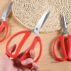 Red plastic-handled stainless steel office scissors, plastic-handled learning office paper-cutting student scissors details Picture